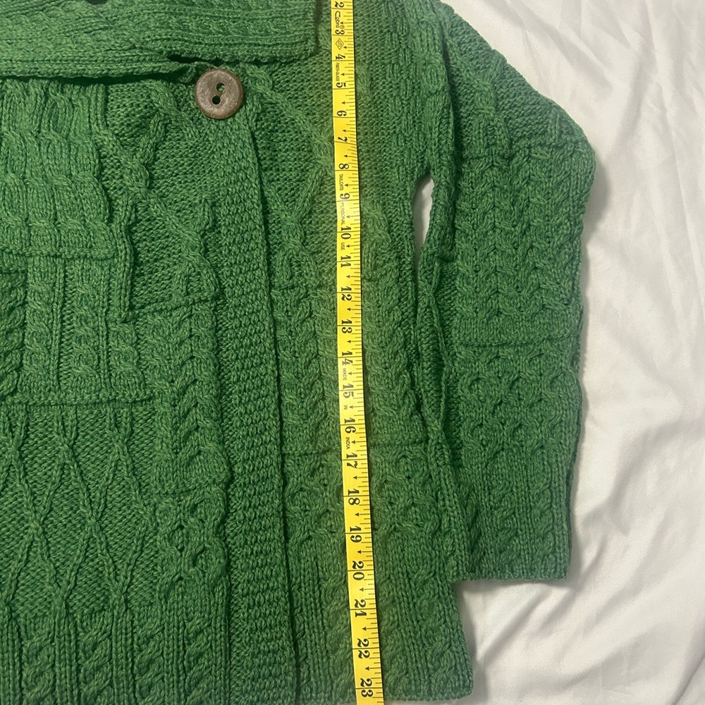 Carraig Donn Green 100% Merino Wool Cardigan Sz L Shawl Collar St. Patrick’s Day - Picture 6 of 14